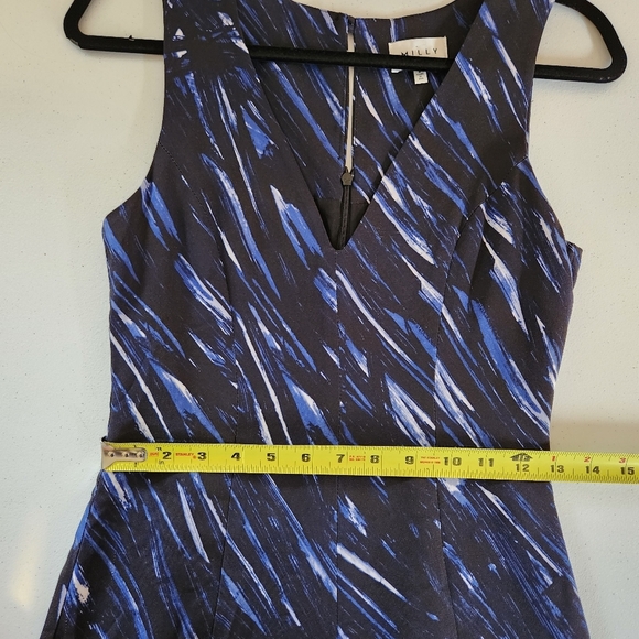 MILLY Blue Brushstroke Print V-Neck Sheath Work Career Office Midi Dress size 2 - Picture 11 of 13